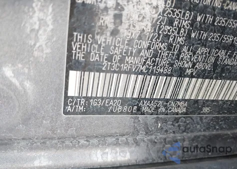 2021 Toyota Rav4 Xle Premium z USA, uszkodzony, nr VIN 2T3C1RFV7MC119488